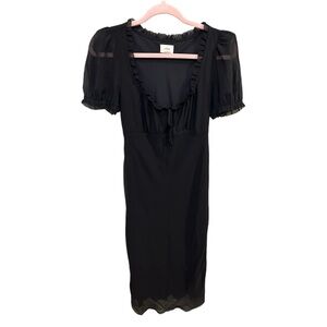 Aritzia Black Midi Dress with Puff Sleeves